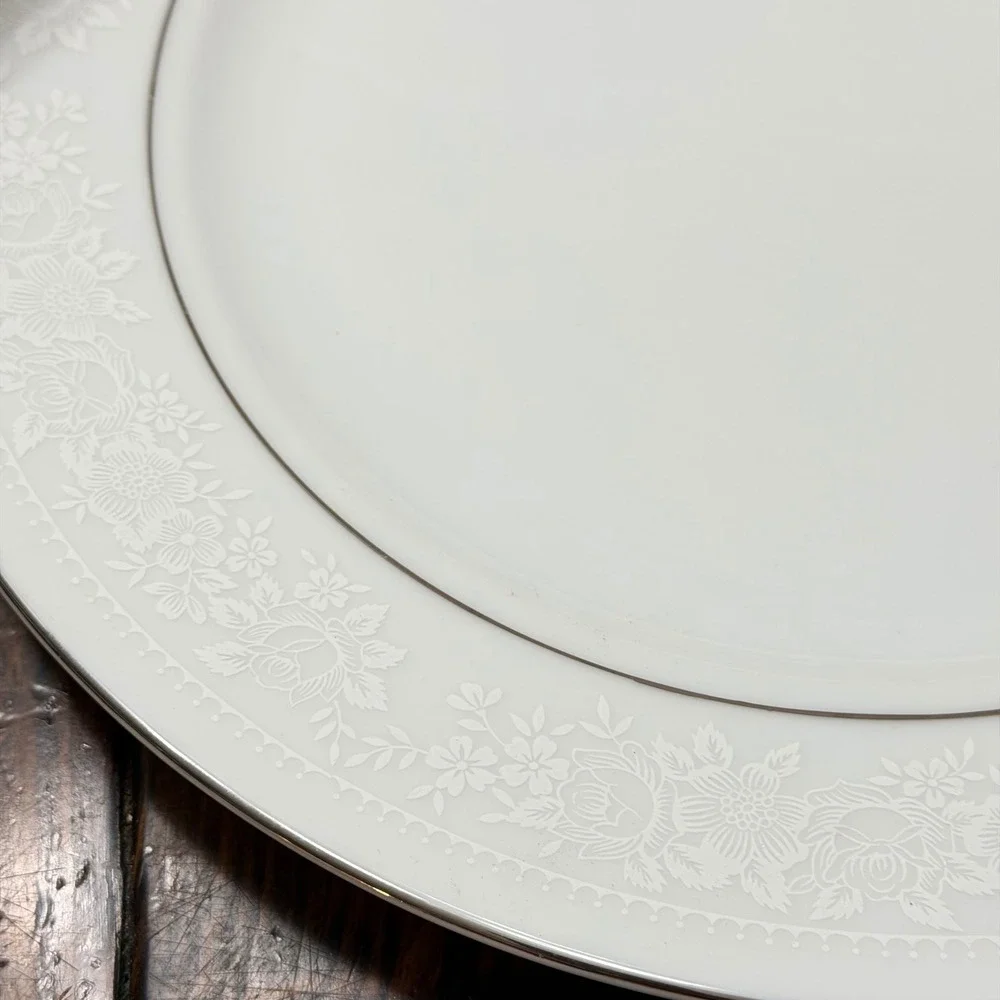 Nagoya Shokai Fine China Serving Plate and Bowl Set White Floral Platinum Trim